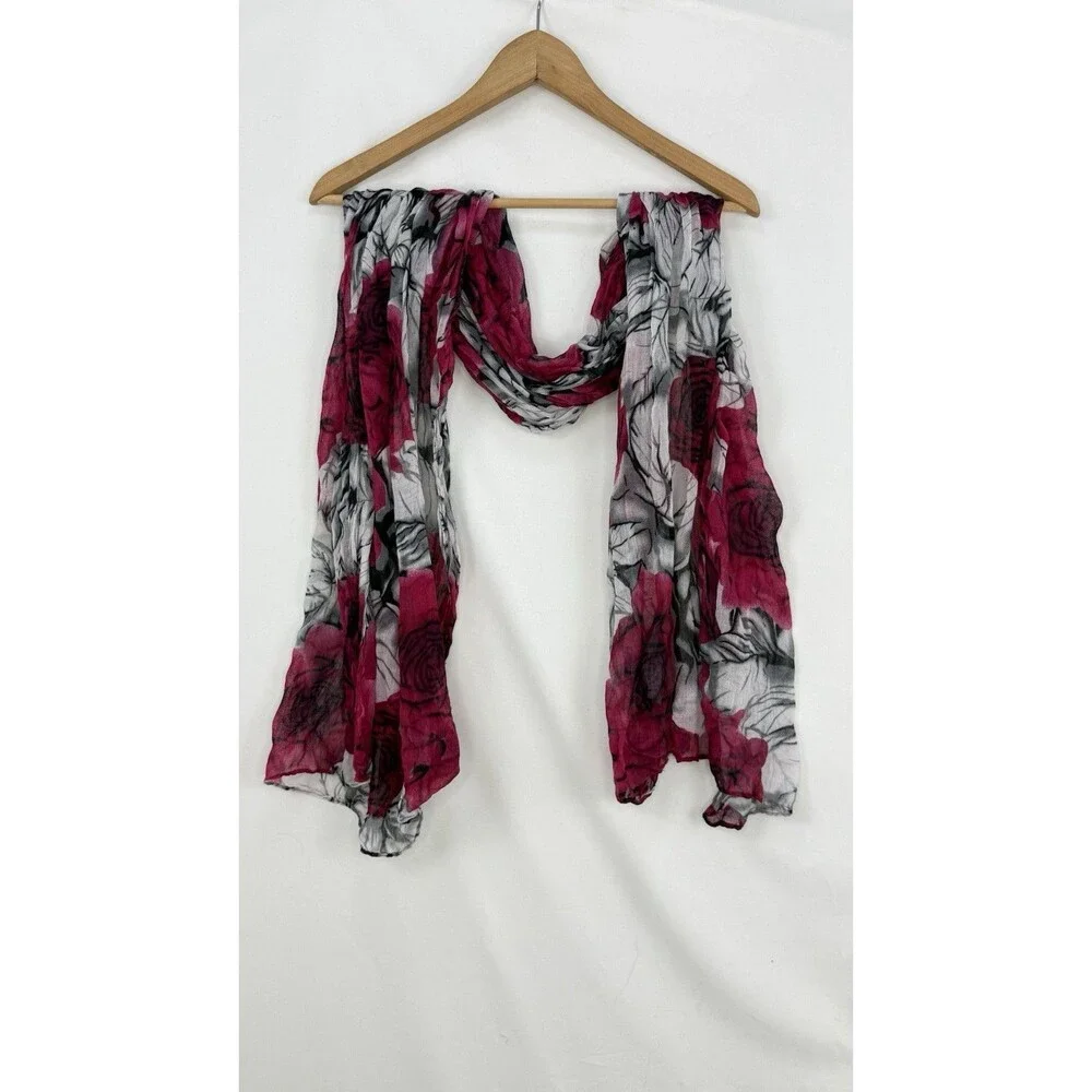 Scarf Pink Floral Polyester Lightweight Wrap 66 x 34 Inches